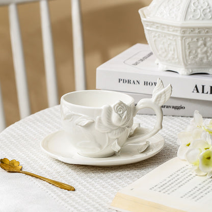 Hand-Carved European Relief Ceramic Coffee Cup